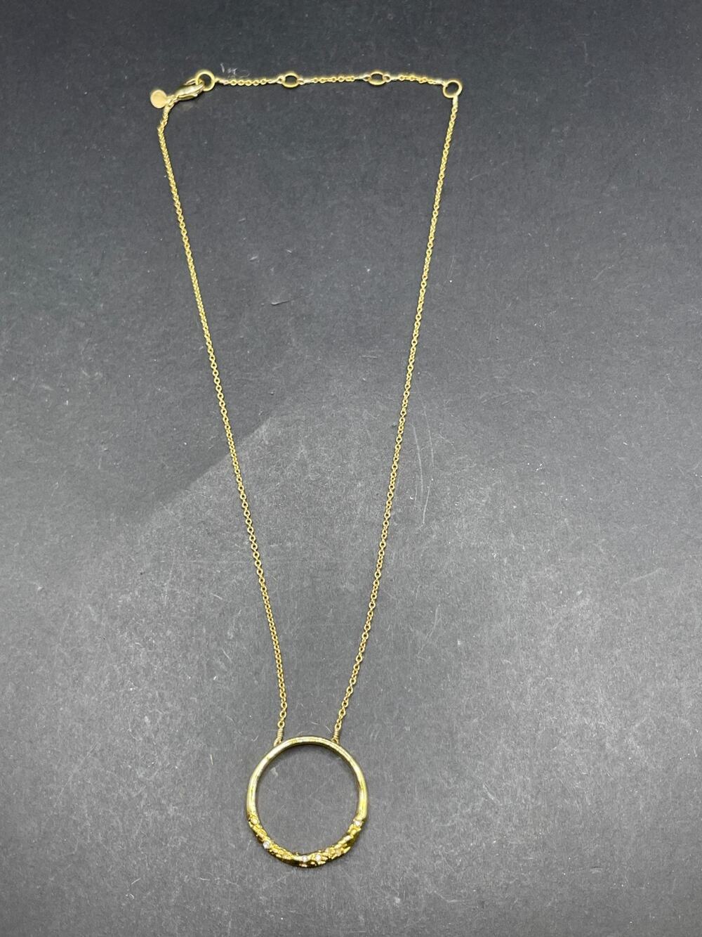 Vintage Alexis Bittar Signed Gold Tone Clear Crystal Round Pendant Necklace